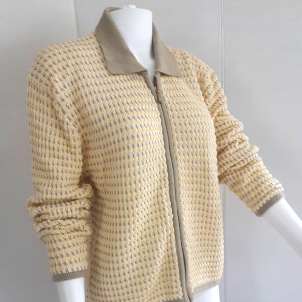 ELLESSE YELLOW 100% COTTON KNIT ZIP CARDIGAN SWEATER SZ M
